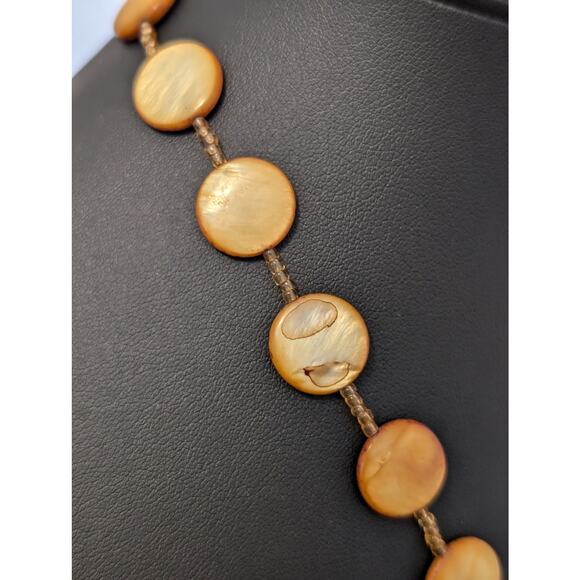 Round Gold Shell Bead Donut Jasper Pendant Barrel Clasp 18" Necklace - Picture 3 of 6